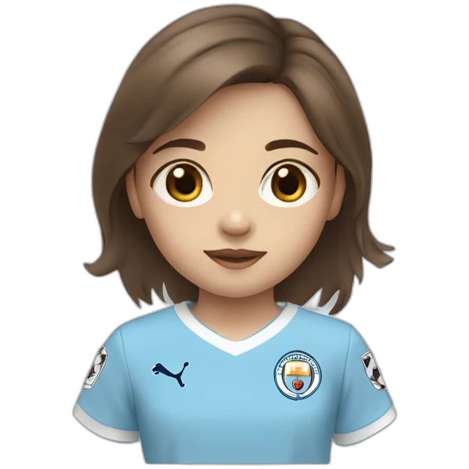 Little girl with brown hair and eyes wearing Manchester City football shirt emoji