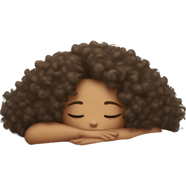 Girl with curly hair taking nap on white pillow emoji