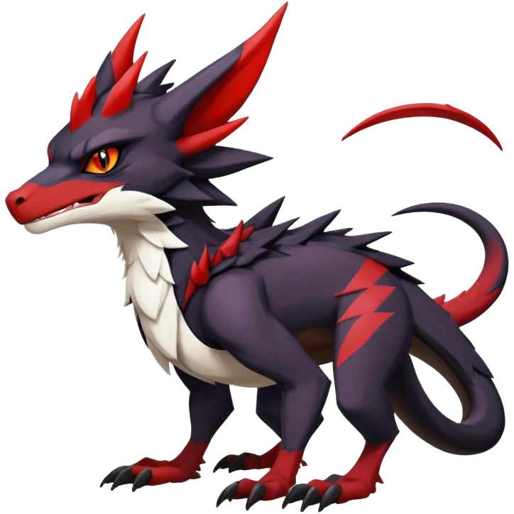 Black Cool Edgy Anthro Noivern-Nargacuga-Sergal-Fakémon  with White and Red Edgy markings emoji