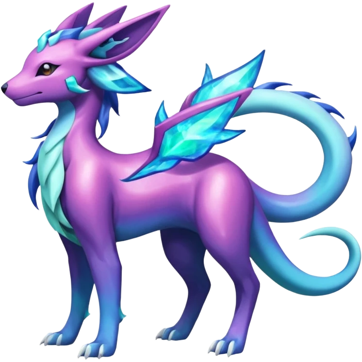 Shiny Irideacent Nebula Suicune-Aurorus-Salandit-Glaceon-Meganium-fusion (full body) emoji