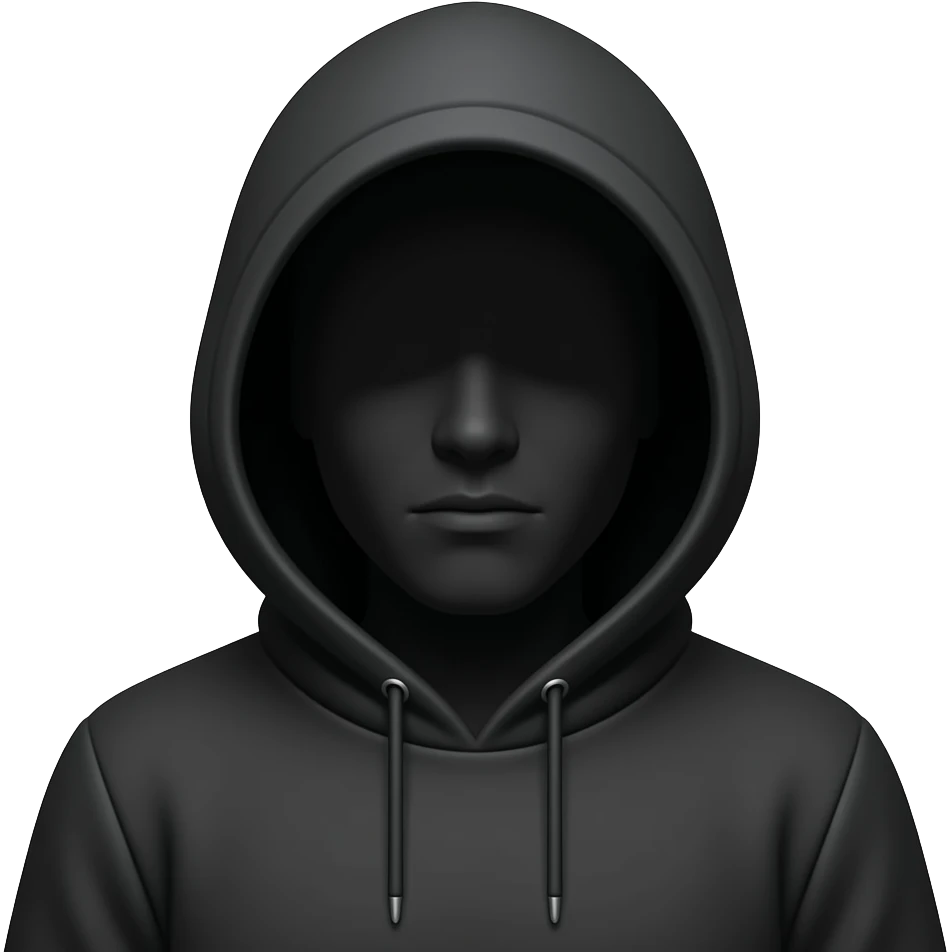 Black shadow wearing a hoodie with none of the face showing except for the nose and mouth. The rest of the face is obscured by shadow emoji