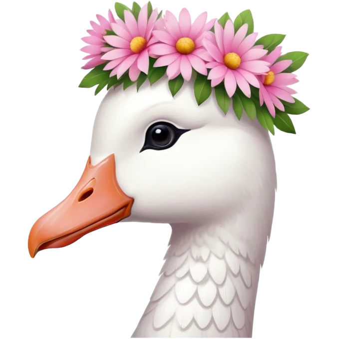 white goose with a pink flower crown facing left emoji
