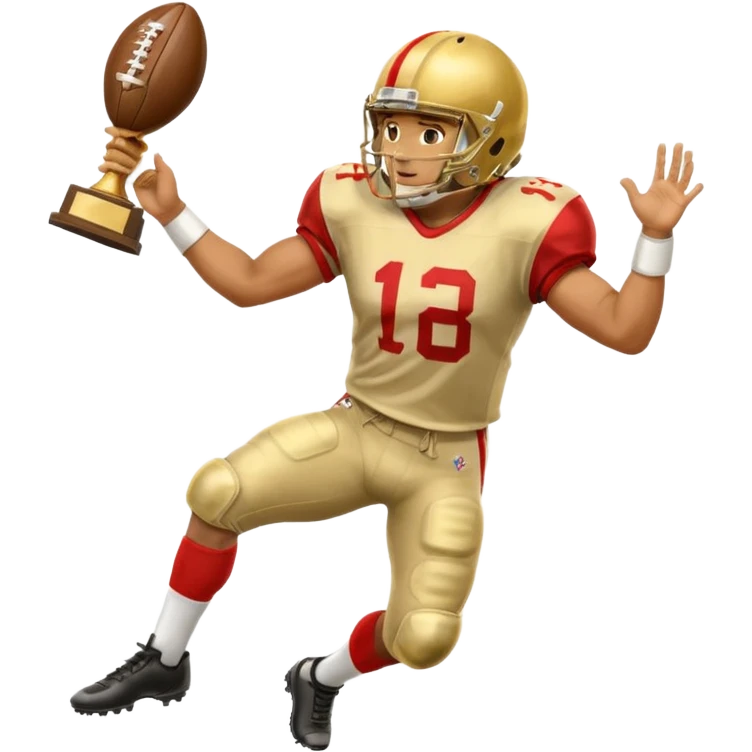 football player trophy gold old helmet player giving stiff arm knee up emoji