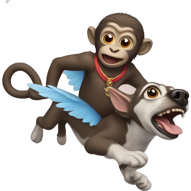 a flying monkey carring a dog emoji
