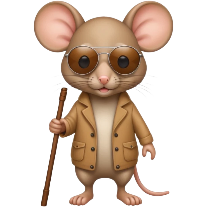 blind mouse with sunglasses and walking stick, walking emoji