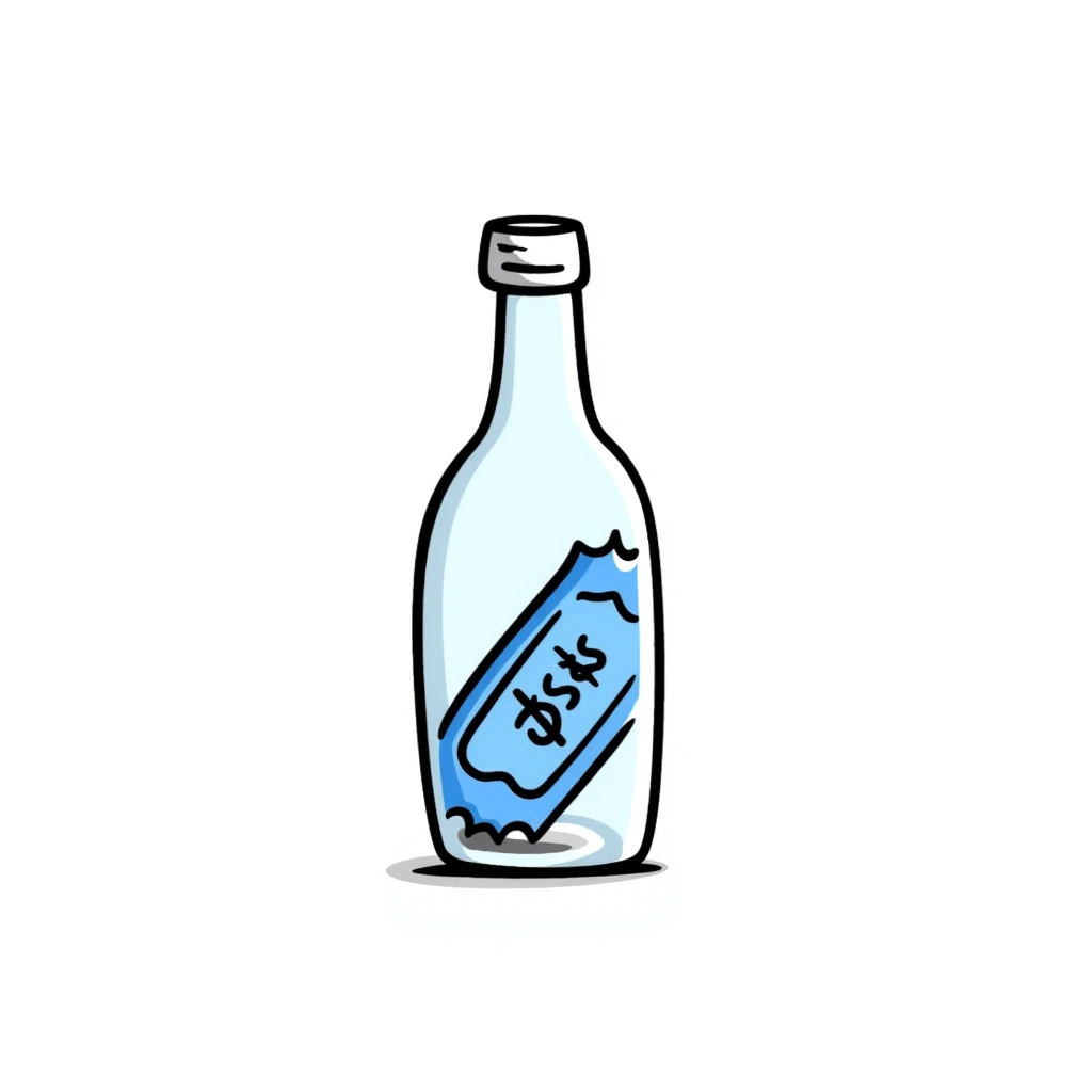 blue ticket inside a bottle with simple lines hand-drawn doodle style emoji