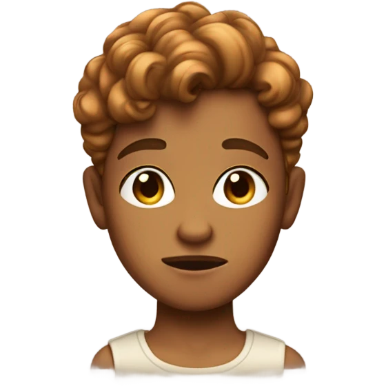 caramel skin boy with long curly brown pixie cut and pouted lips wit emoji