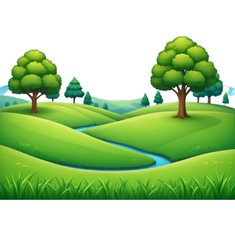 sunny landscape with green grass, blue sky, and a few trees emoji