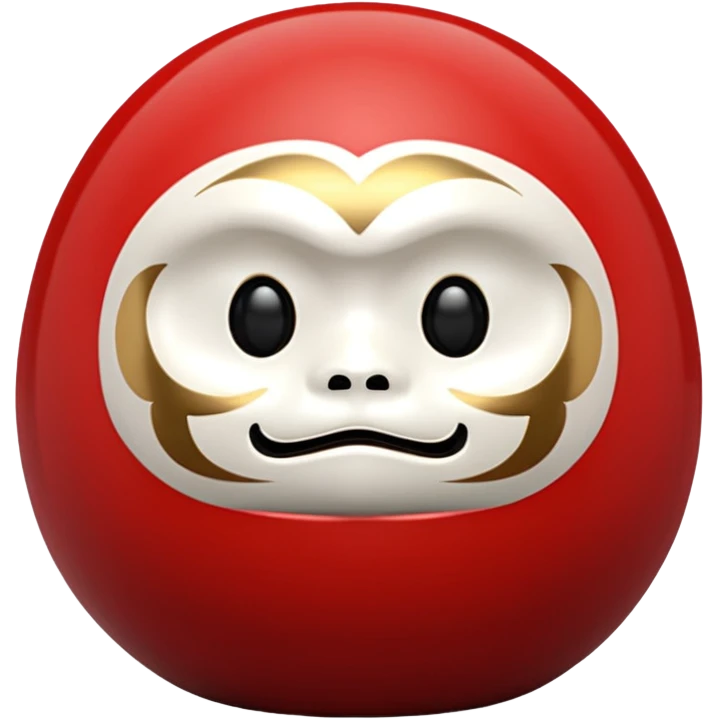 daruma doll, Round body, smooth glossy surface, red primary color with gold details. emoji