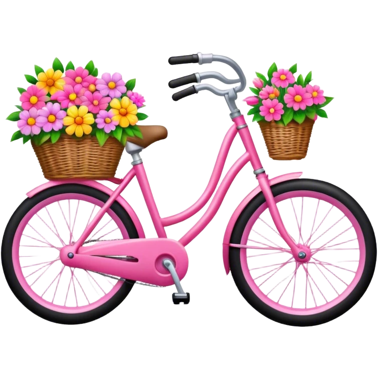 Pink bicycle with flowers in basket ￼ emoji