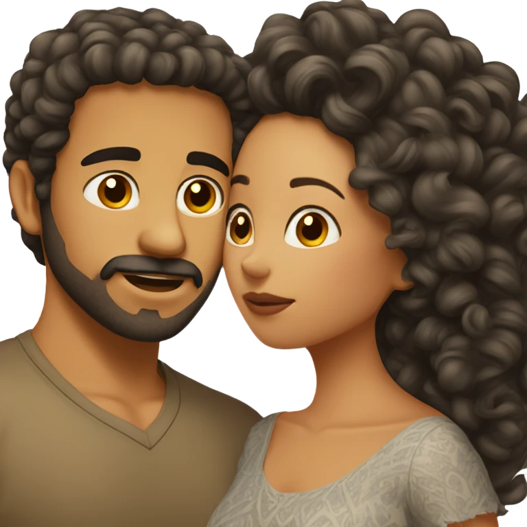 Mexican guy with facial hair and tan curly hair girl kissing emoji