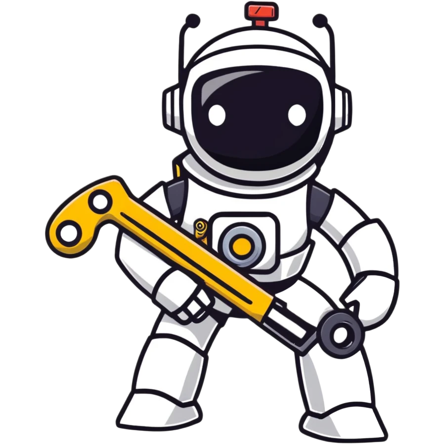 Toy robot holding a wrench emoji