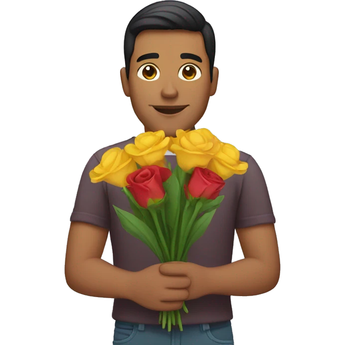 Hispanic man holding flowers emoji
