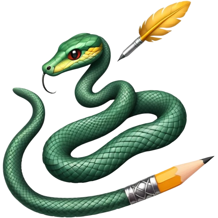 pencil and feather with snake around then emoji