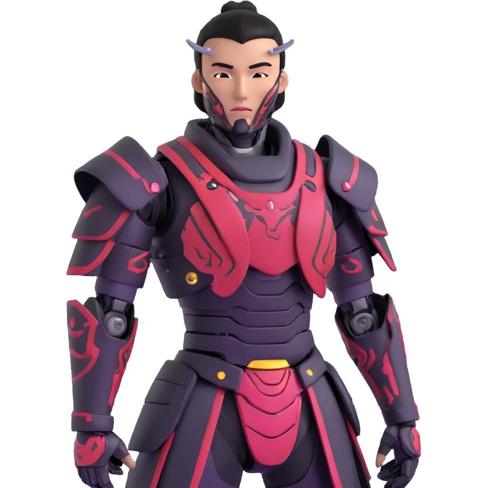 male cyborg samurai with half-human half-robot face and high-tech armor emoji