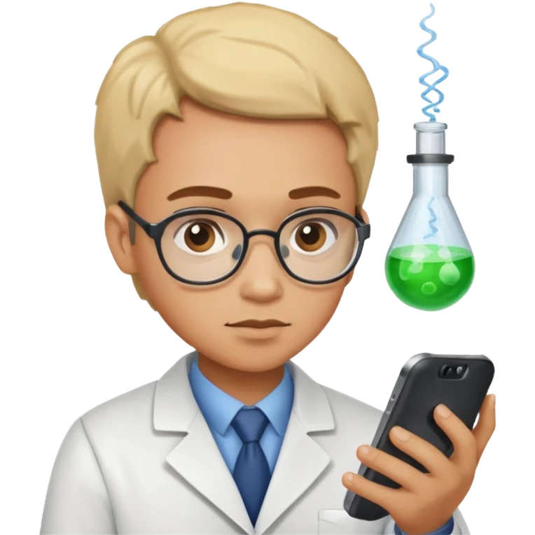 científica viendo un celular emoji