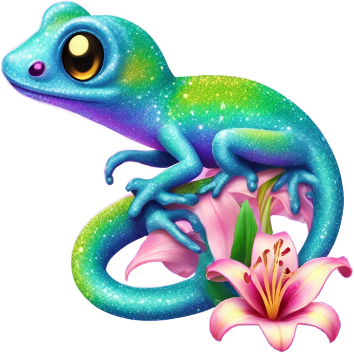 Lisa frank glitter gecko with a lily emoji