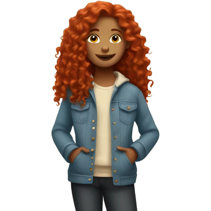 A girl with long red curly hair make a peace sign emoji