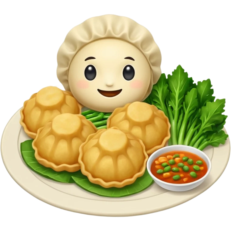 Buldak Raman with fried dumpling and veggies emoji