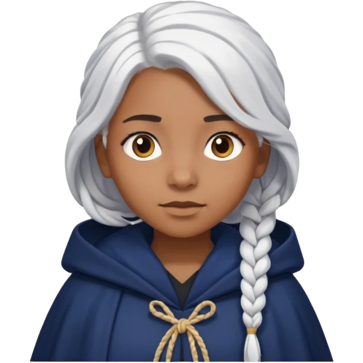 braid white hair, brown skin girl, navy cloak emoji