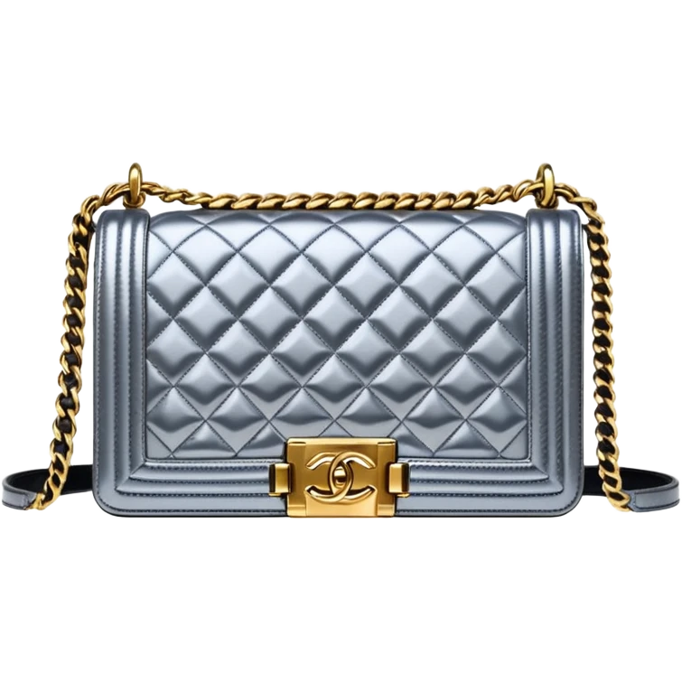 chanel le boy silver color bag gold hardware emoji