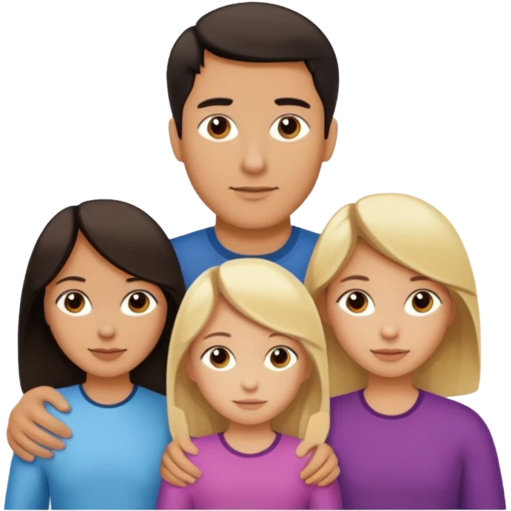 Familia de 4 personas : Hombre pelo oscuro, Mujer pelo cafe, hija 1 pelo mono , hija 2 pelo oscuro. emoji
