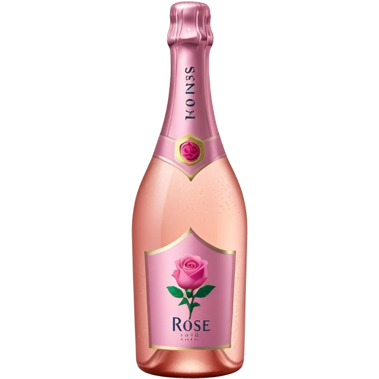 bottle of sparkling rosé with a rose logo on the label, tilted up and to the left, no glass emoji