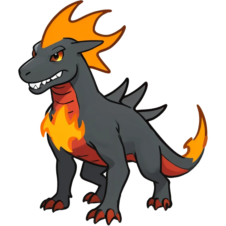 Copper-Bronze Molten-Lava Glow-Cracked Fiery-Runed Draconic Houndoom-Garchomp-hybrid-creature (full body) emoji