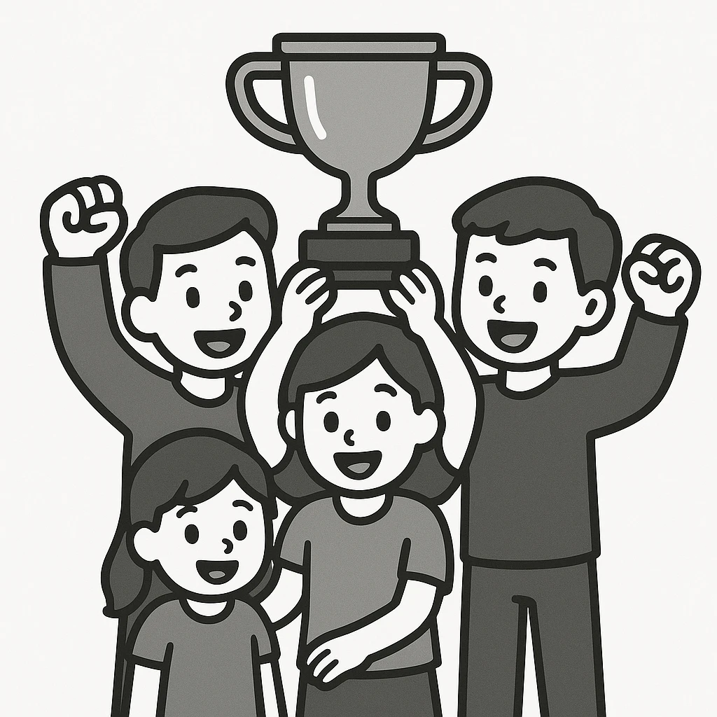team celebrating with trophy emoji