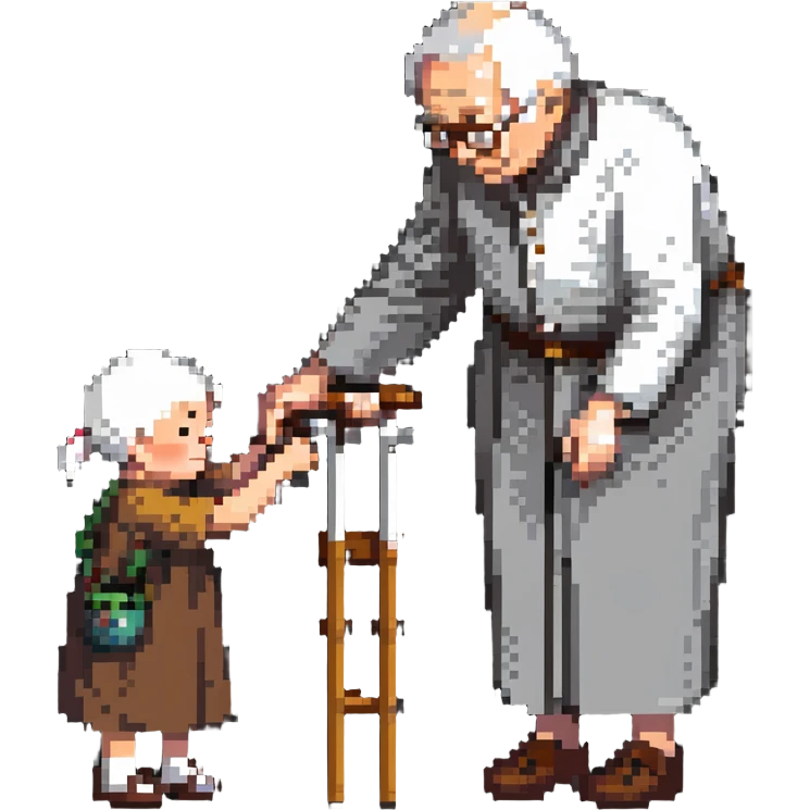 a child helping an elderly parent, symbolizing filial piety emoji