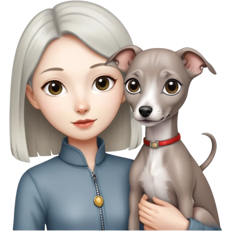 Chinese girl holding all grey Italian greyhound emoji
