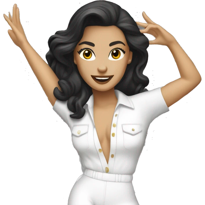 Studio 54 brunette white girl dancing wearing a white jumpsuit emoji