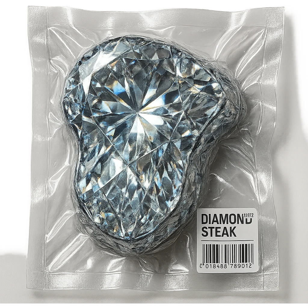 meat steak made of diamond, glossy and puffy, vacuum-sealed style emoji