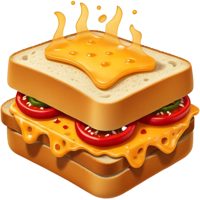 spicy sucuk sandwich object icon, toasted bread, sliced spicy sucuk inside, melted cheese, red chili peppers, steam coming out, 3D cartoon, mobile game icon style, centered, clean background, soft shadow, no text, no watermark
 emoji