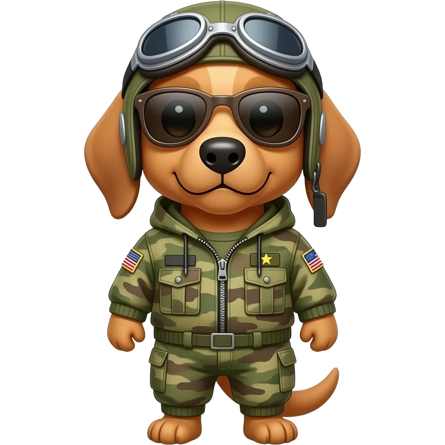 An army dog wearing aviator sunglasses and a cute army jacket emoji