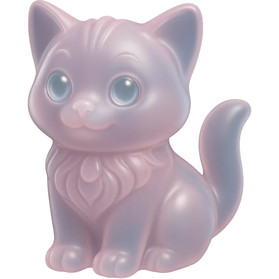 Make the pastel pink kitten candy extra glossy and shiny with a transparent background, emphasizing a smooth and reflective surface that enhances the candy's pastel pink color and cute kitten features. emoji