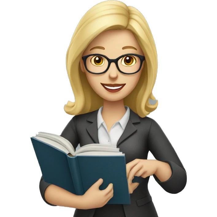 Blonde Teacher with glasses holding open book emoji