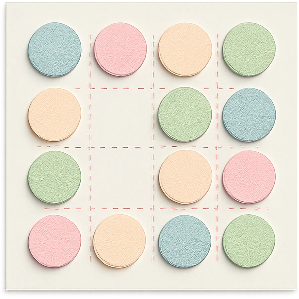 soft pastel gentle habit tracker grid with delicate dotted lines emoji