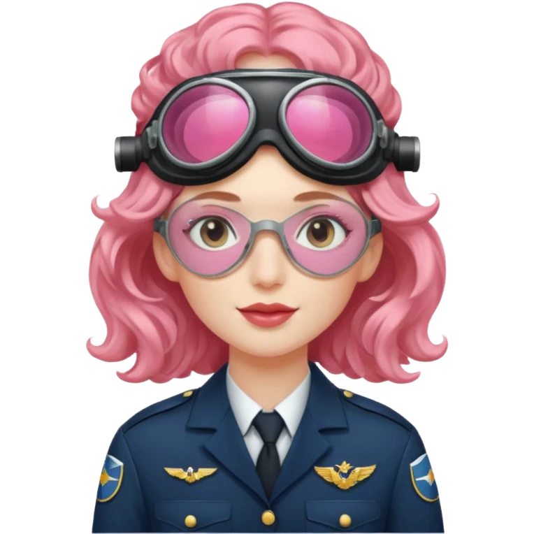 Flight Officer Lila – wavy rose-hair pilot with mirrored goggles emoji