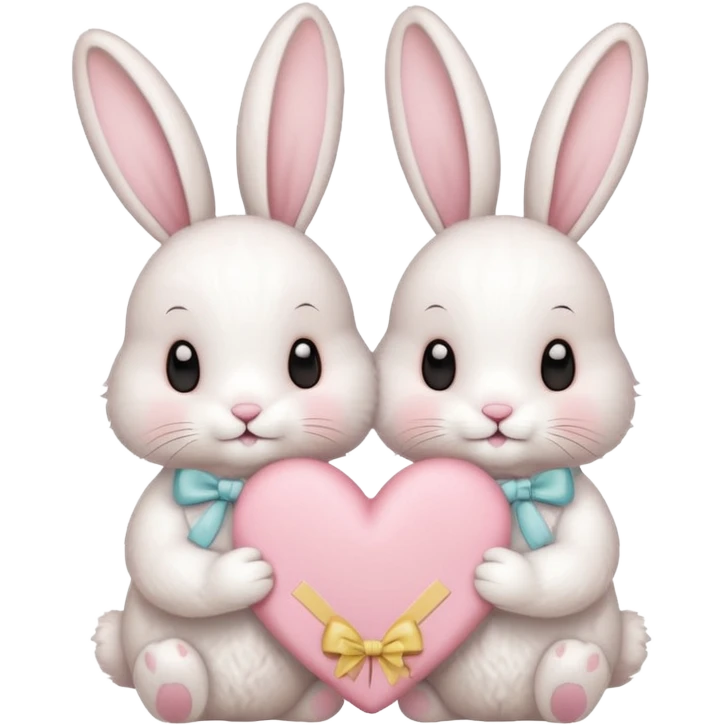 Two bunnies holding one Valentine card in soft pink, beige and yellow pastel colors emoji