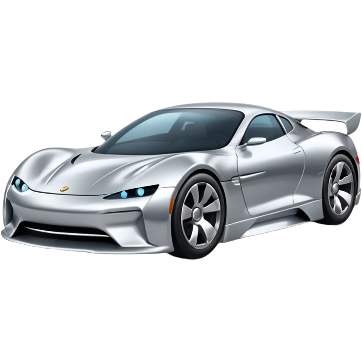 A low-profile futuristic car emoji made of polished silver chrome, wide body stance, smooth aerodynamic shape, glossy metallic surface, soft reflections, luxury swag aesthetic, minimal details, iOS emoji style, centered on clean white background, studio lighting emoji