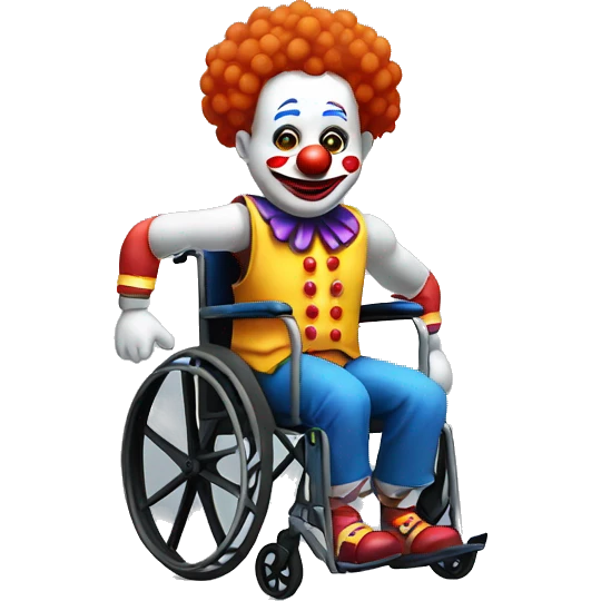 Clown with big arms on a wheelchair with no legs emoji