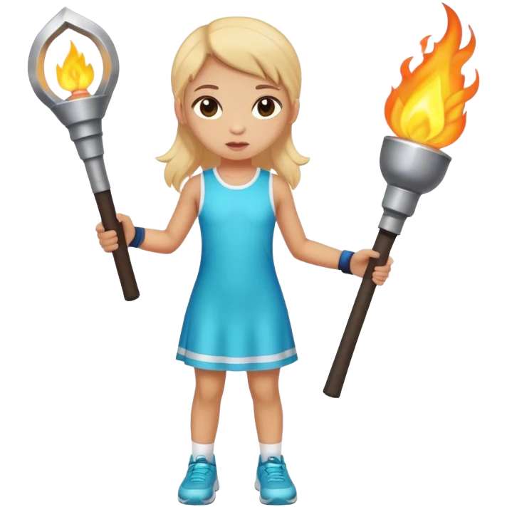 little girl in sporty dress with torch emoji