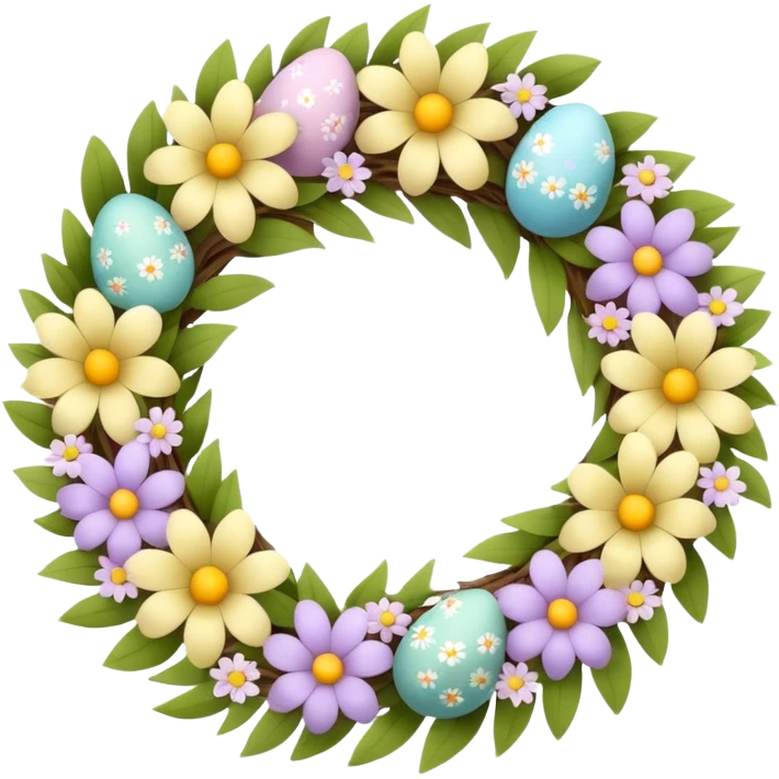 flower easter wreath, made in a shape of an egg emoji