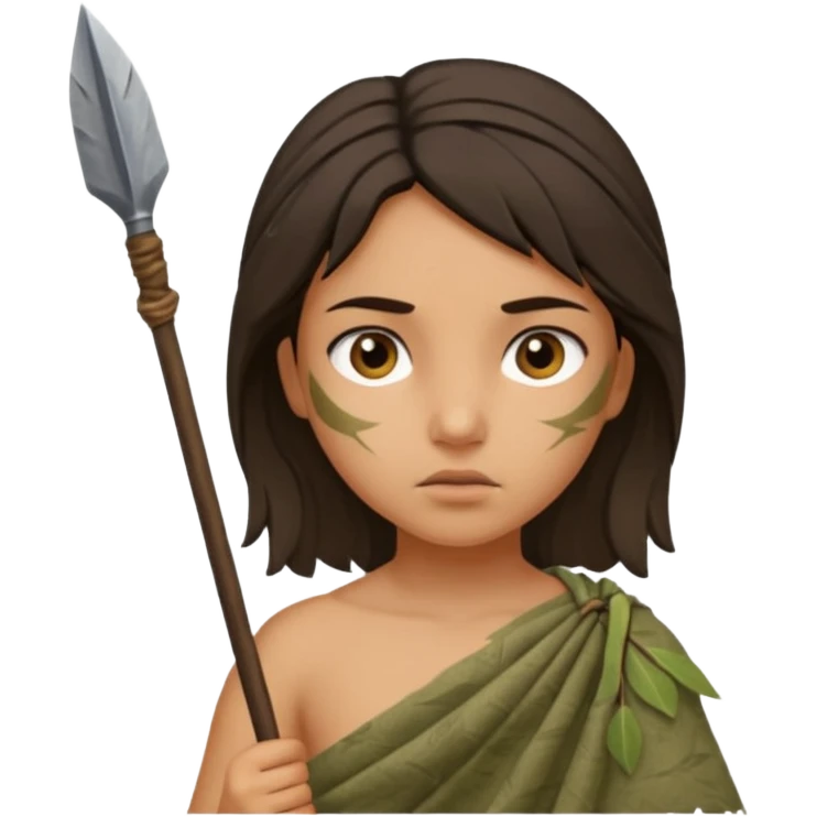 ancient girl, tattered leaf cloth, hold spear emoji