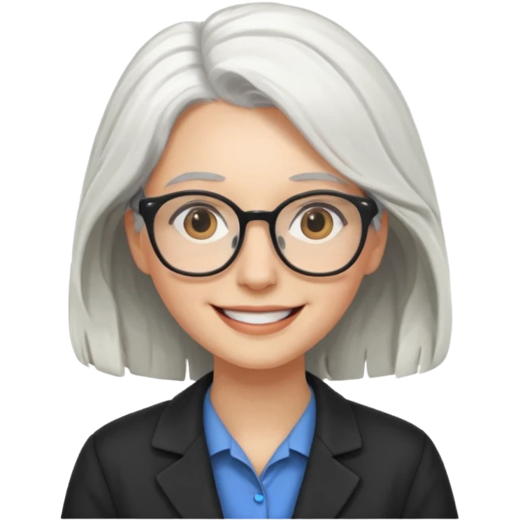 Profesora joven, sonrriente cabello blanco y de pelo largo  emoji