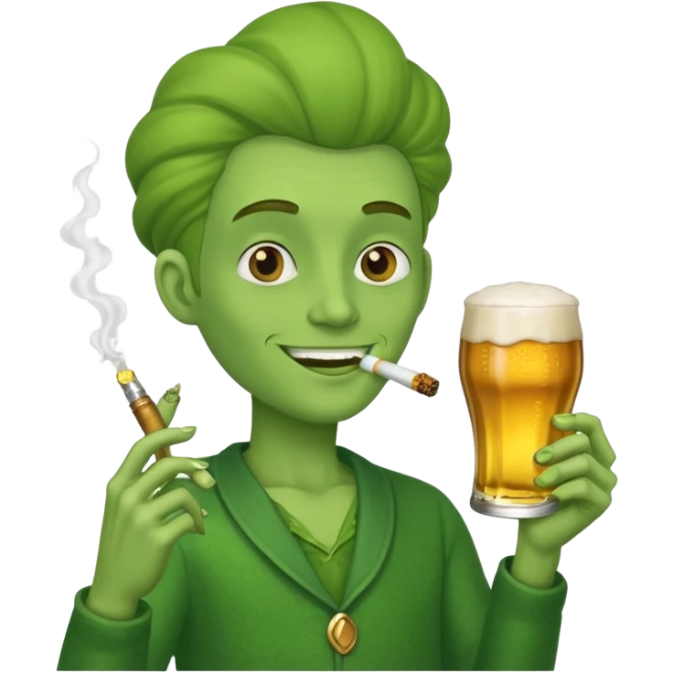 An emoji smoking a joint and holding a beer emoji