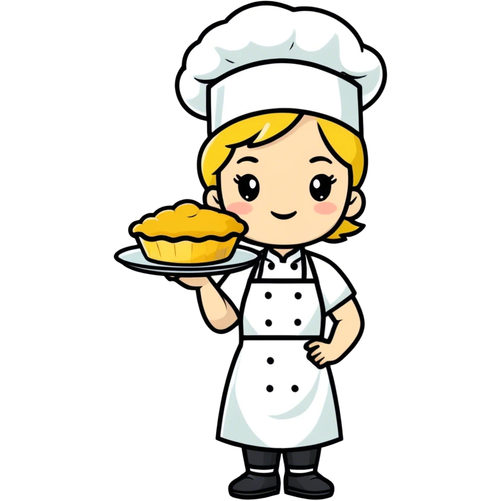 white girl chef with short hair cooking pie  emoji