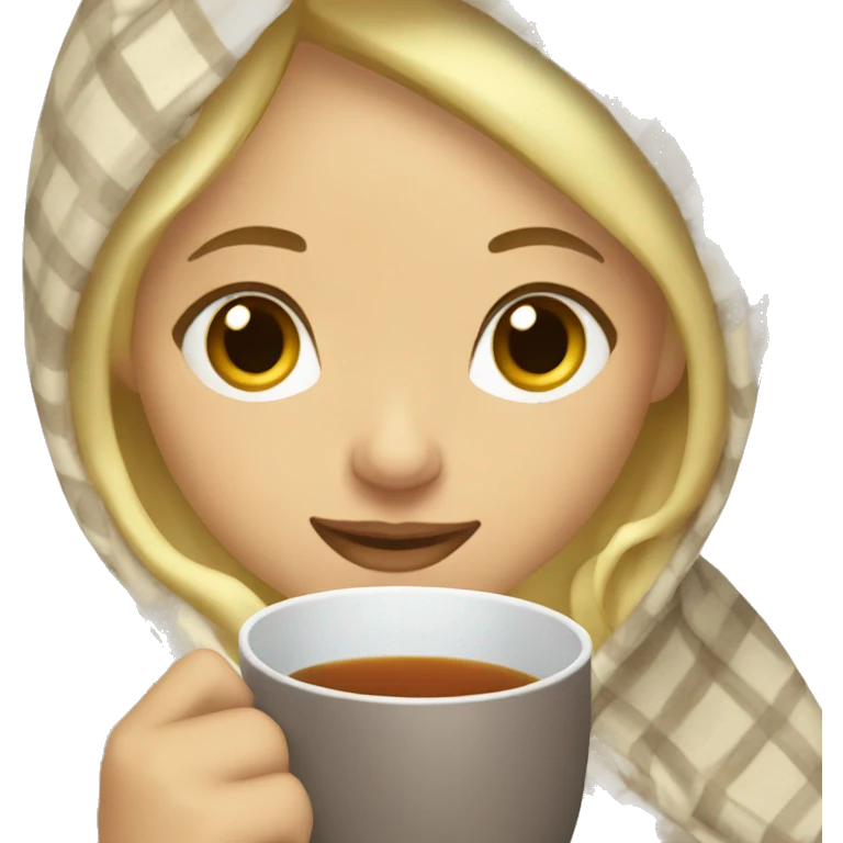 Blonde girl wrapped in blanket sipping tea emoji