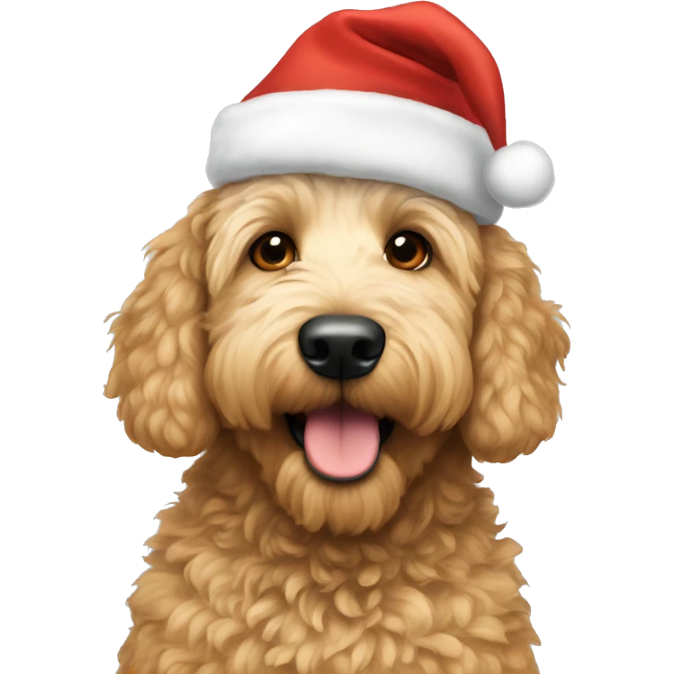 Golden doodle with Christmas hat emoji